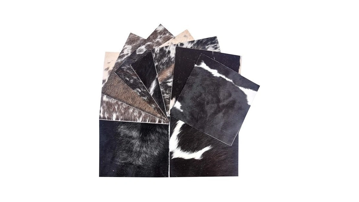 Natural Cowhide Leather Squares, Mixed Colors Hair-on Hide, 6 *