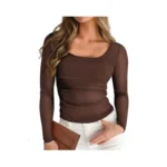 Pink Queen Mesh Shirt Women Long Sleeve Ruched Tummy Control