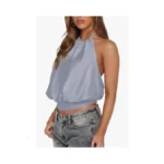 Reoria Women's Halter Backless Crop Top Sexy Sleeveless Summer Going