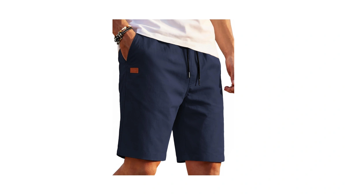Coofandy Men's Casual Shorts Cotton Drawstring Elastic Waist Lightweight Summer