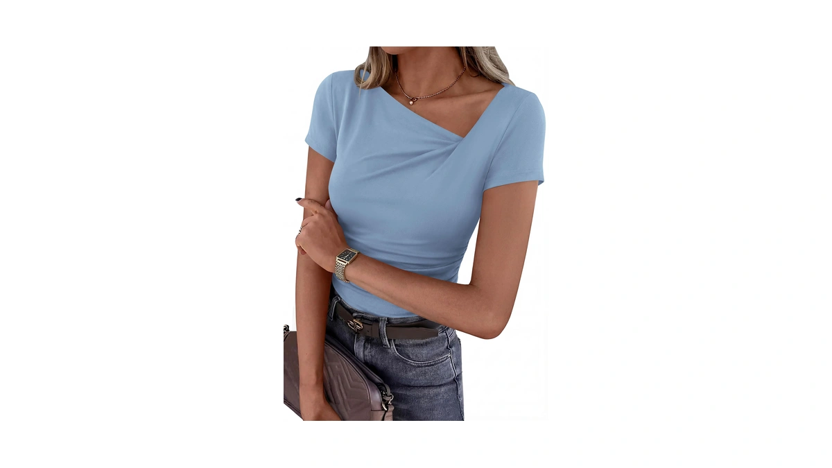 Prettygarden Women's 2026 Summer Asymmetrical Y2k Tops Trendy Ribbed Short