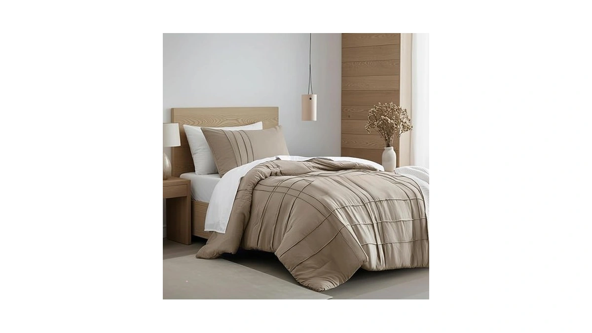 Regency Heights Twin Size Comforter Set Khaki, 2 Pieces Bedding