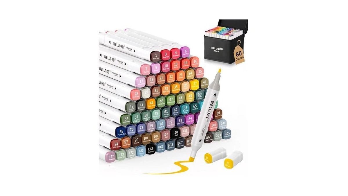 Wellokb Alcohol Markers Set, 80 Colors Alcohol Based Dual Tip,