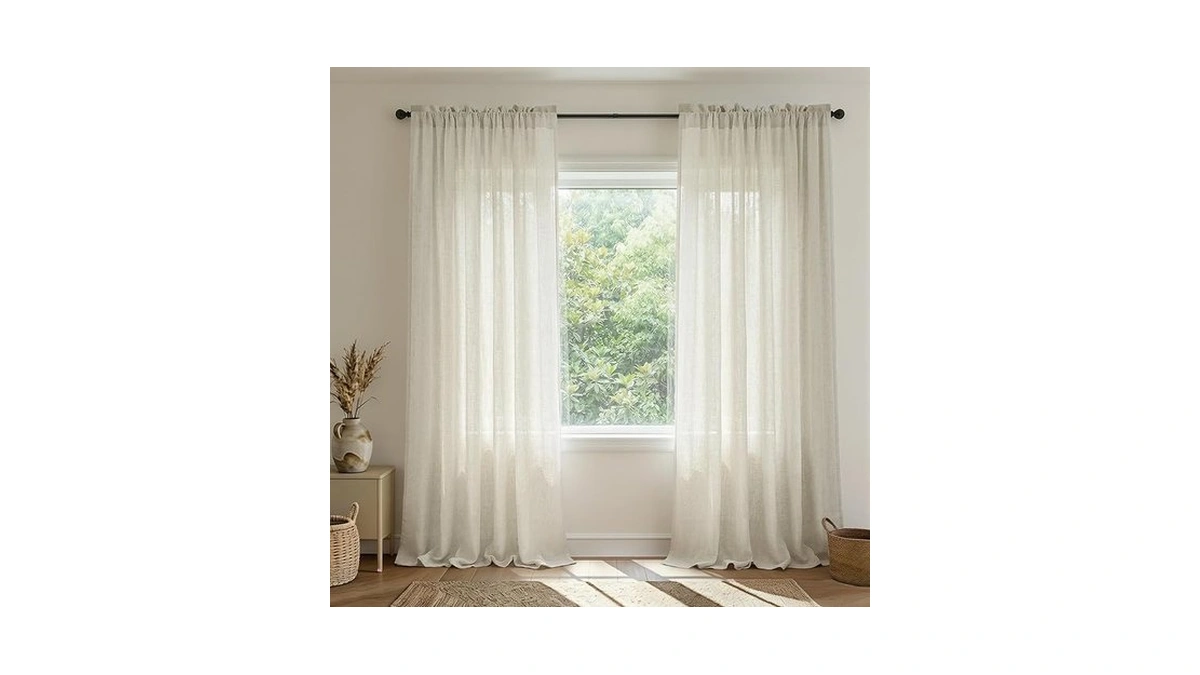 Natural Linen Curtains Effortless Rod Pocket, Cream Colored Rustic Country
