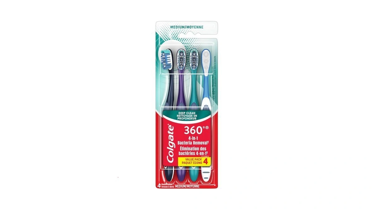 Colgate 360 Whole Mouth Toothbrush, Adult Toothbrushes Medium Bristles, Helps