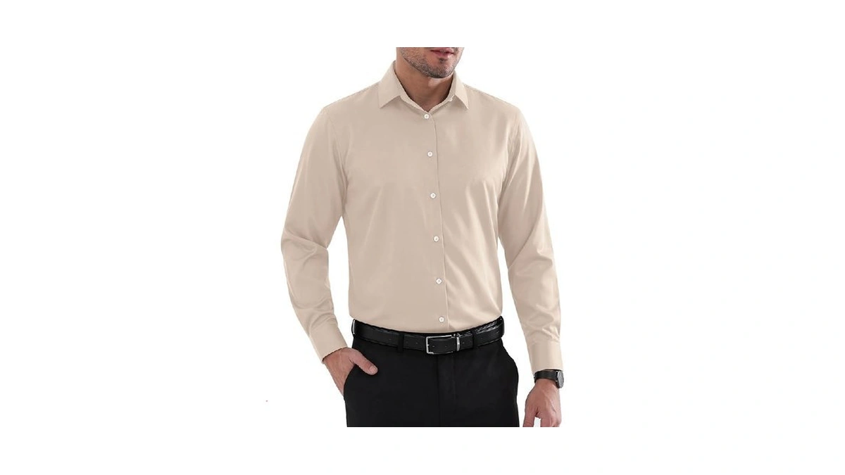 Biodeer Mens Long Sleeve Button Down Shirts Wrinkle Free Dress