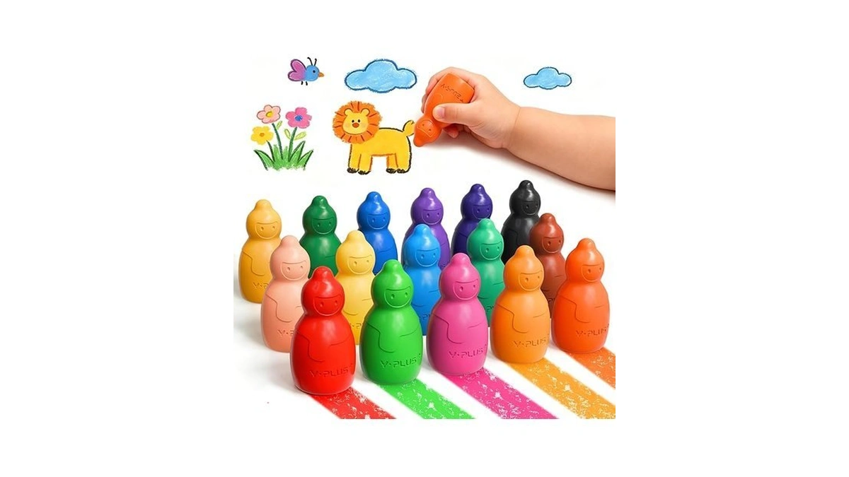 Yplus Jumbo Toddler Crayons, 16 Stackable Easy-grip Washable Crayons For