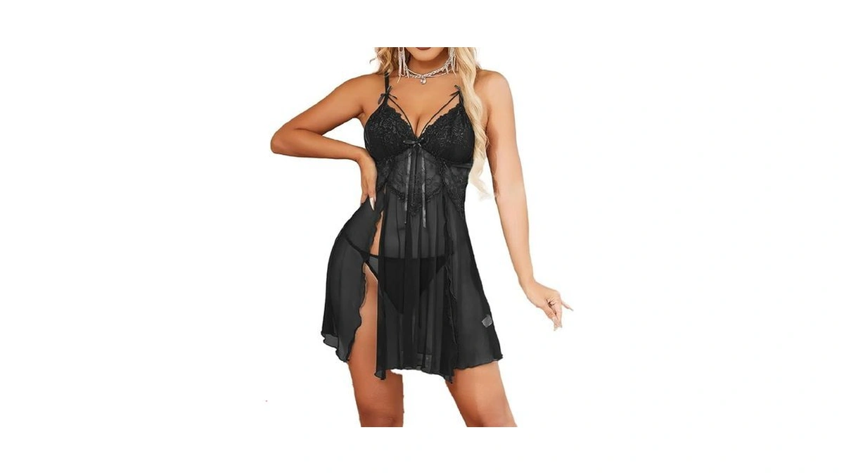 Favnac Women's Sexy V Neck Strap Floral Lace Nightwear Babydoll