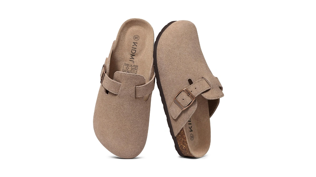 Kidmi Genuine Suede Clogs For Women Men Cork Footbed Sandals