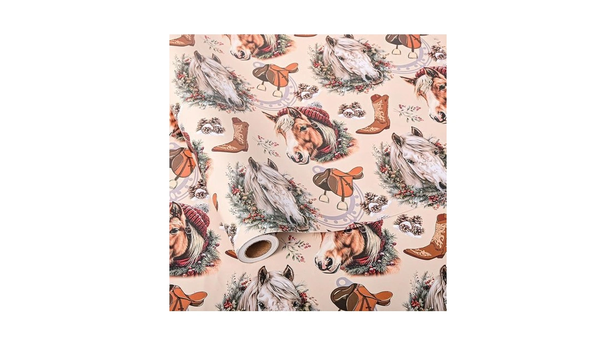 Vnaaem Horse Christmas Wrapping Paper Roll For Men Women -