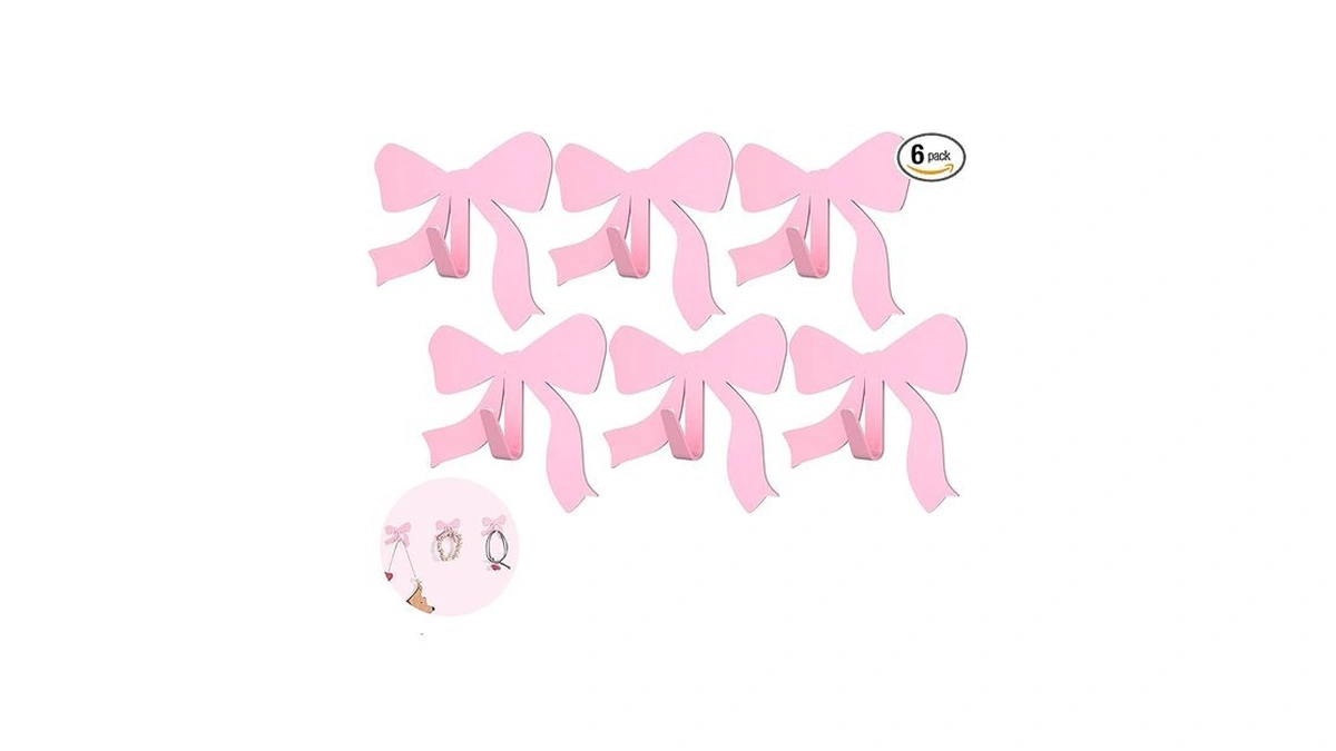 Otoolling 6 Pcs Pink Bow Decorative Wall Hooks Metal Strong