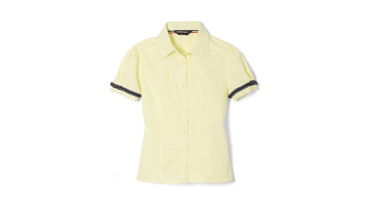 French Toast Toddler Girls Short Sleeve Ribbon Bow Blouse, Yellow,