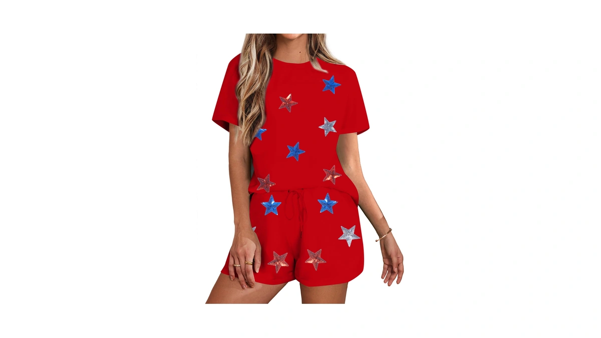 Vilove 4th Of July 2 Piece Sequin Outfits Women 250