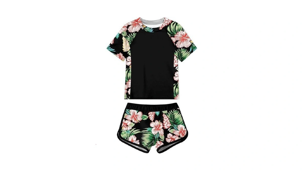 Young Girls Beach Swimsuit Size 9 10 Short Sleeve 2