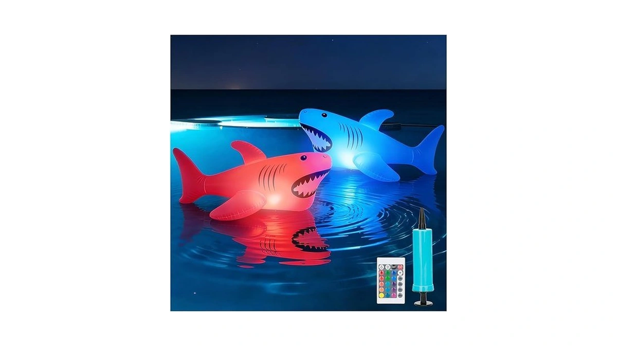 40inch Solar Pool Floats Lights, Ip68 Waterproof Solar Powered Shark