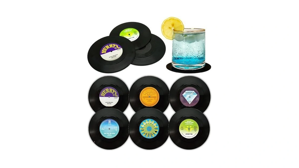 Somisgarden Vintage Vinyl Record Coasters 6-piece Set - Non-slip Absorbent