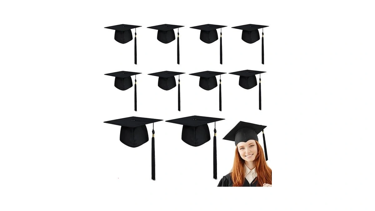 Drabpoi 10 Pcs Black Graduation Cap With Tassel Adjustable Adult