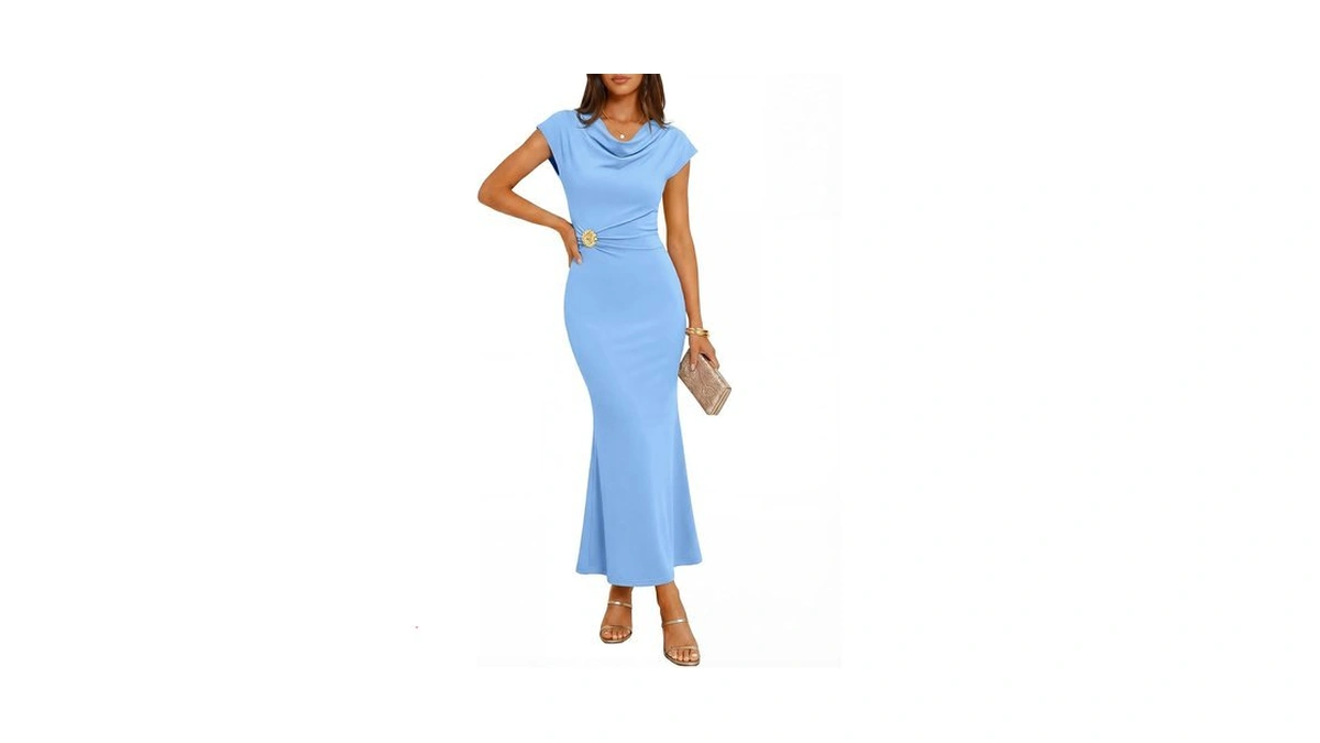 Zesica Women's Summer Cowl Neck Bodycon Dress 2026 Cap Sleeve