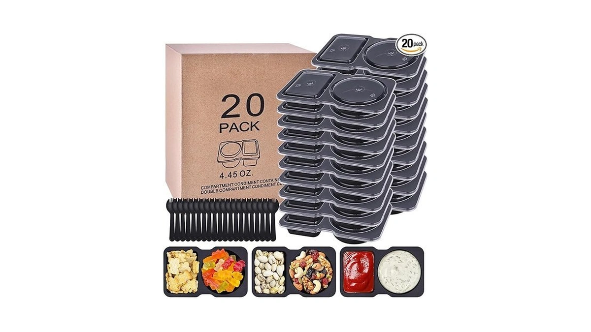 20 Pack Reusable Snack Containers With Lids - Double Compartment