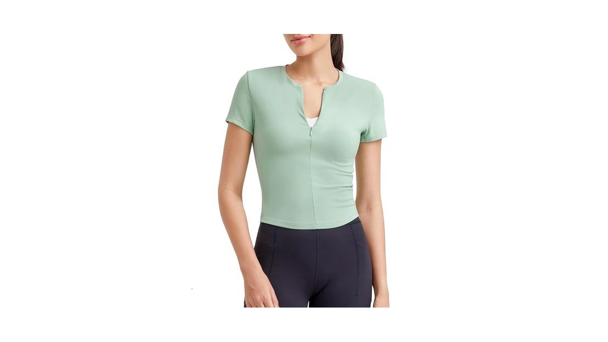 G4free Workout Tops Short Sleeve Half Zipper Slim Fit Athletic