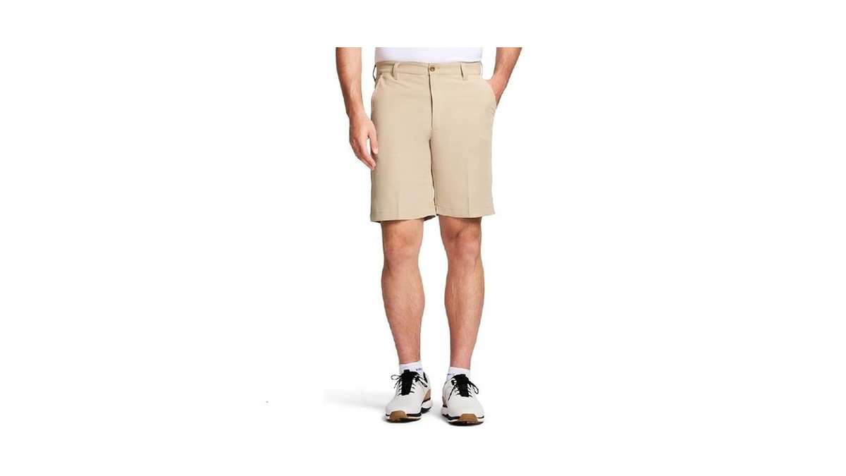 Izod Men's 9.5"micro Poly Classic Fit Golf Short, 32, Khaki