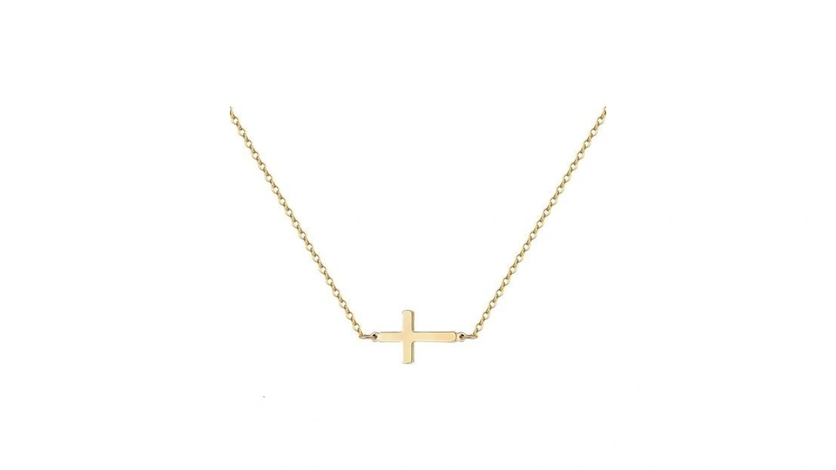 Pnny Amda Gold Cross Necklace: 14k Gold Sideways Cross Necklace