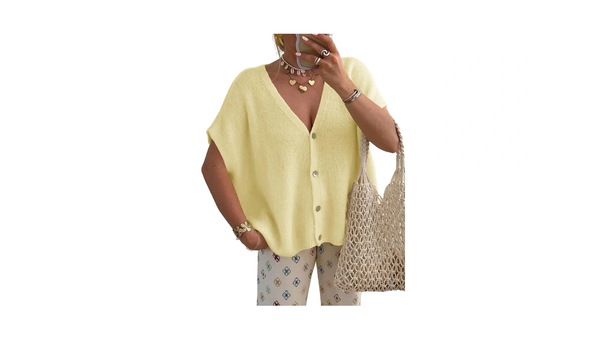 Saodimallsu Womens Summer Oversized Cardigans Batwing Short Sleeve Lightweight Button