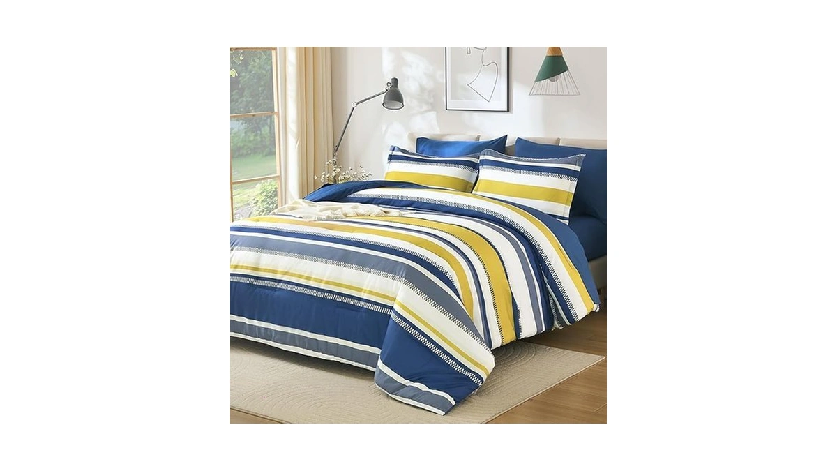 Wongs Bedding Blue Comforter King Size Set, 7 Pieces Bed