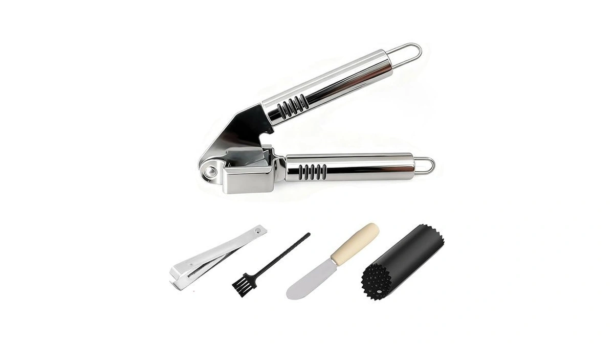 Manjia Garlic Press And Peel Set Stainless Steel- Rust Proof