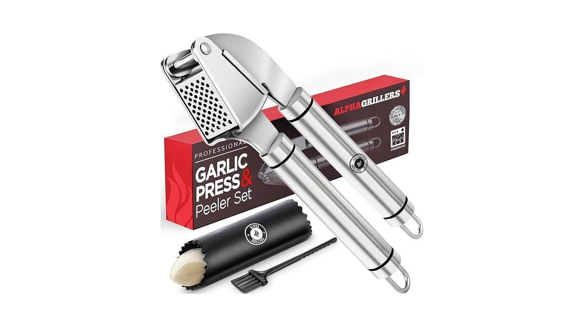 Alpha Grillers Garlic Press Stainless Steel - Easy To Clean,