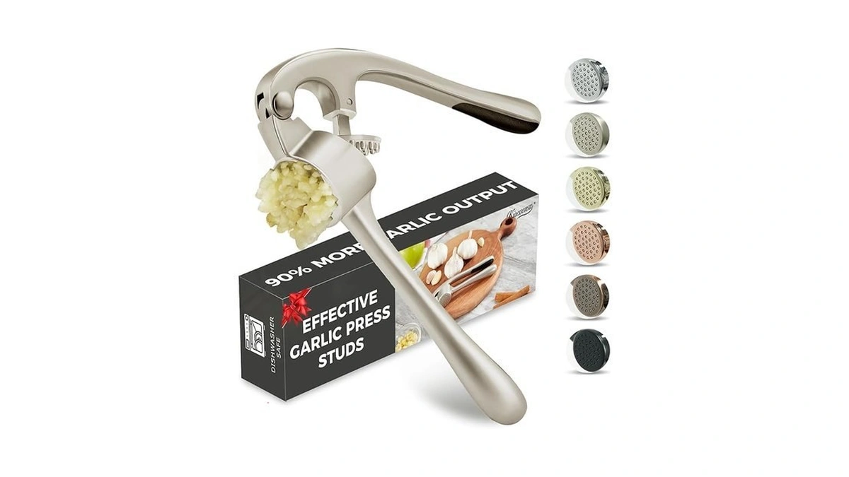 Kitessensu High Effective Garlic Press With Studs, Heavy Duty Garlic
