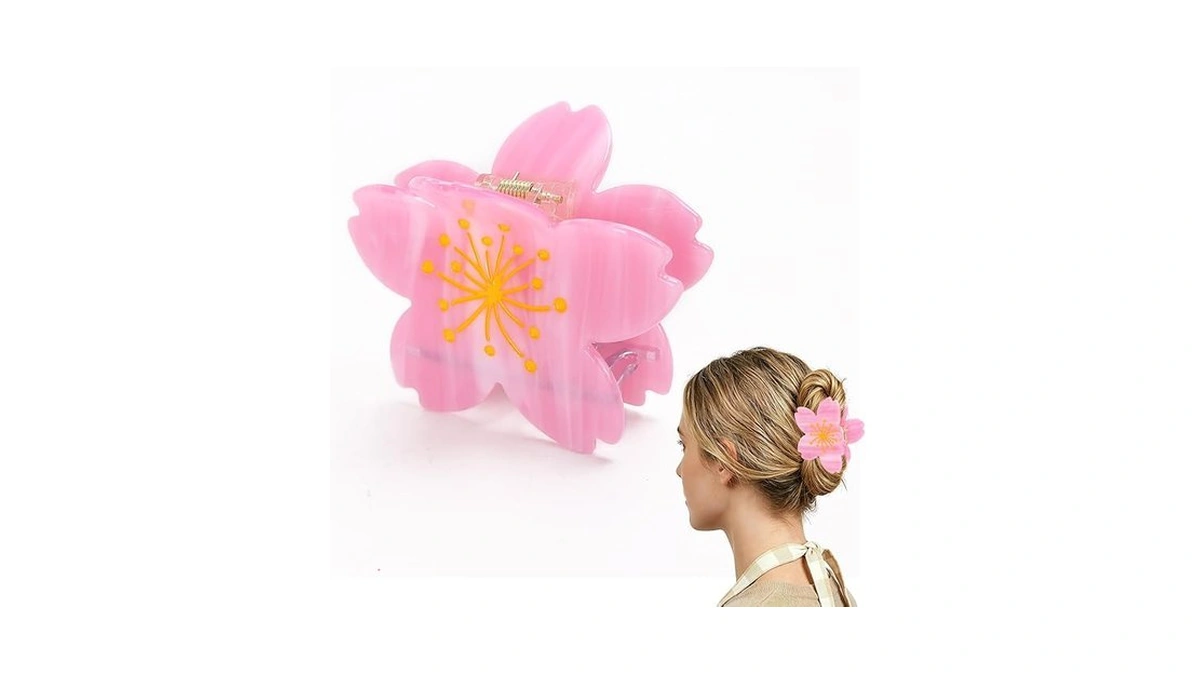 Pink Camellia Acetate Hair Claw Clip For Women, Cute Elegant