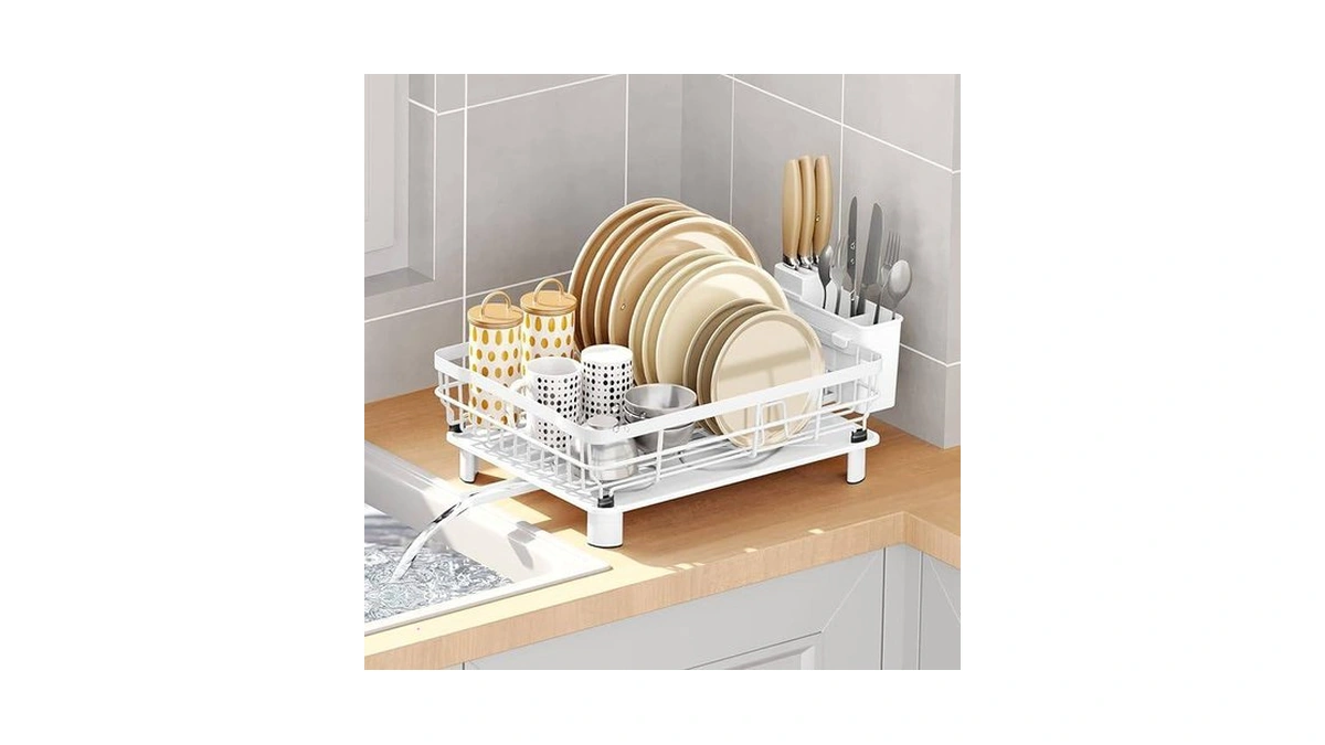 Aiderly Iron Dish Drying Rack Dish Drainer – Automatic Drainage,