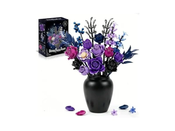 Gothic Purple Flower Bouquet Building Set For Adults, Dark Rose