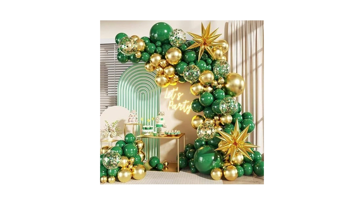 Green And Gold Balloon Garland Arch Kit, 140pcs Emerald Green