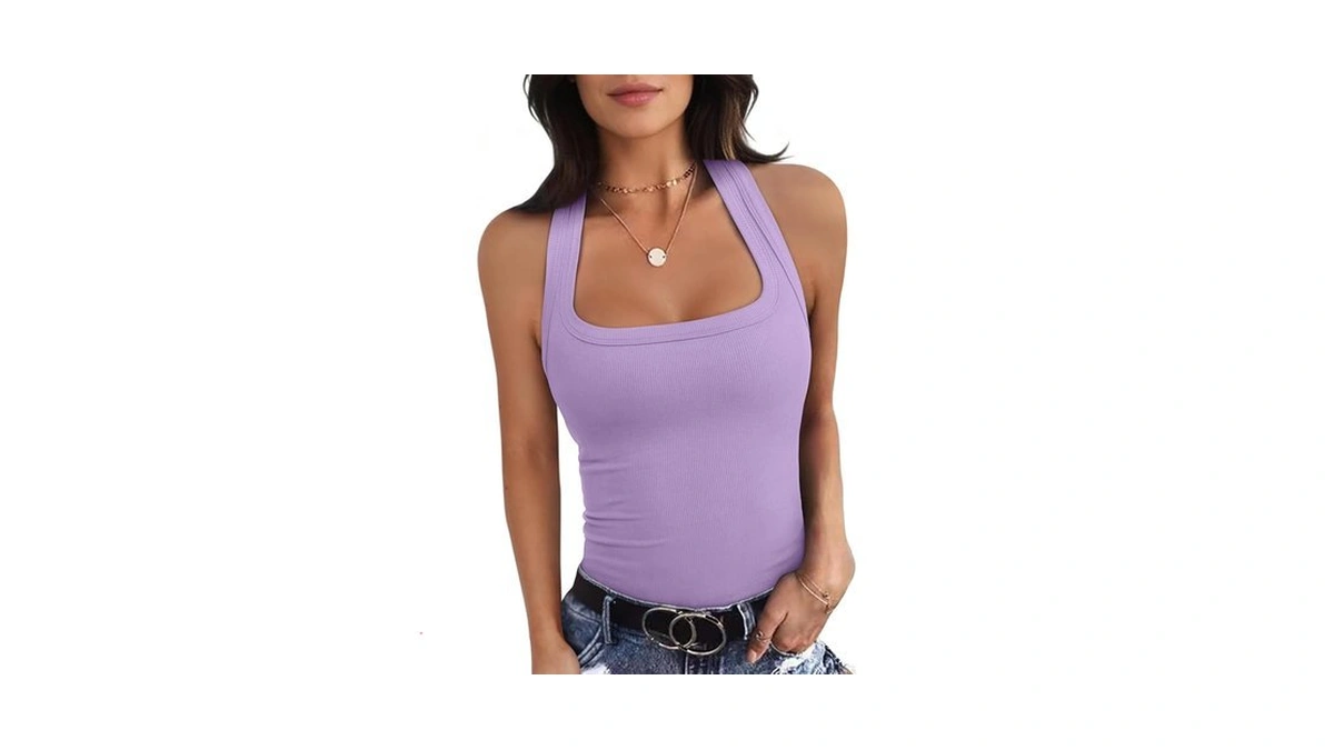 Womens Ribbed Racerback Tank Tops Basic Slim Fit Sleeveless Shirts
