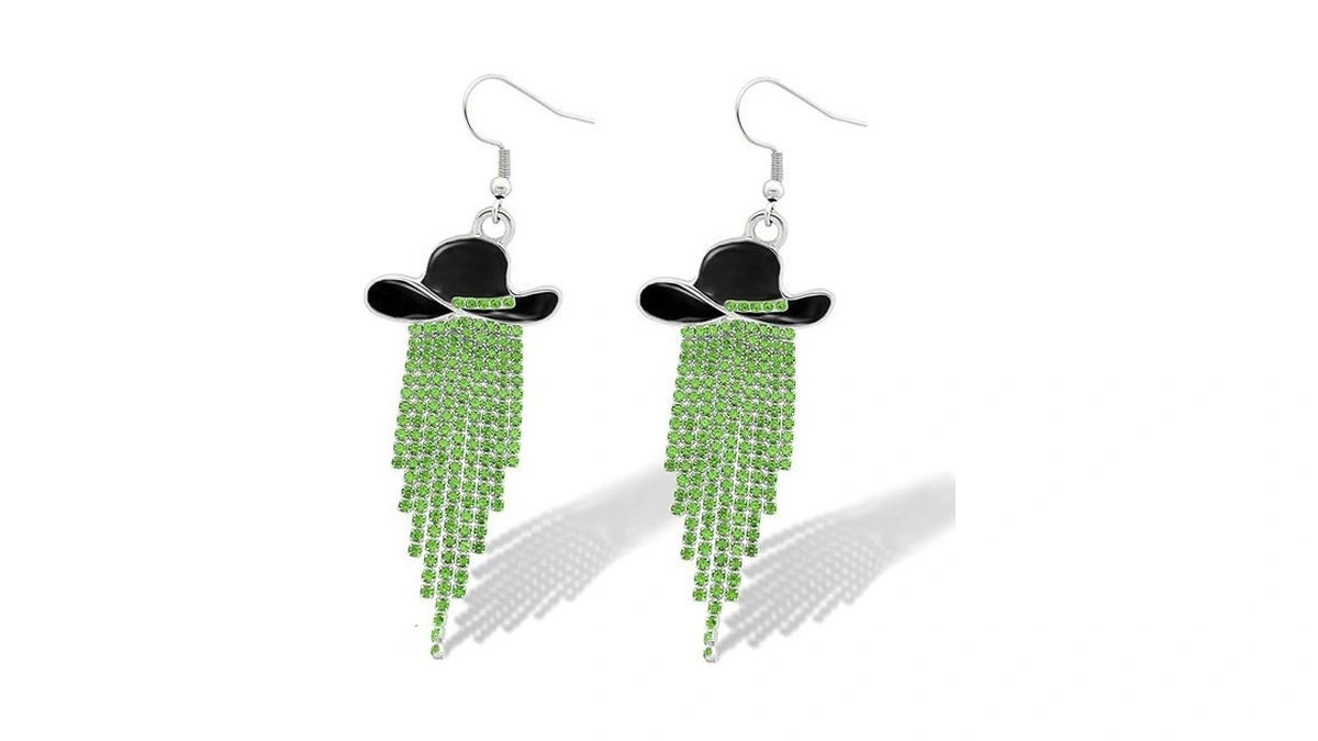 Rechicgu Western Cowgirl Enamel Hat Sparkly Rhinestone Tassel Dangle Earrings