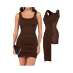 Popilush Ruched Dress With Built In Shapewear Sleeveless Bodycon Dress