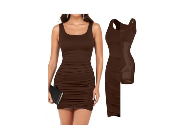 Popilush Ruched Dress With Built In Shapewear Sleeveless Bodycon Dress