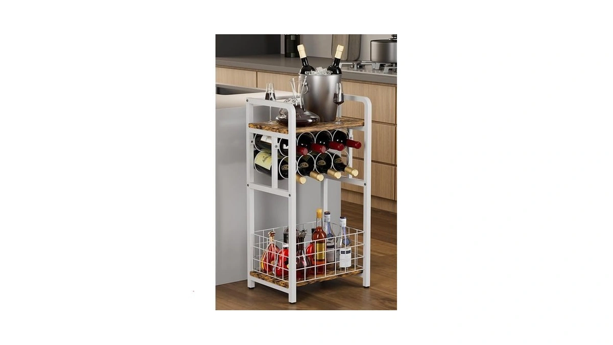 Ansionsol 3-tier Wine Rack Freestanding Floor With Wood Top, Liquor