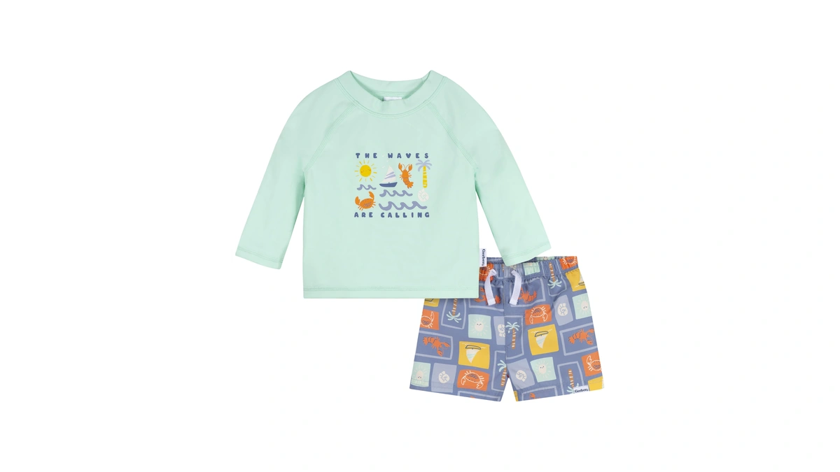 Gerber Baby-boys Toddler Long Sleeved Rashguard Swim Bathing Suit Set,
