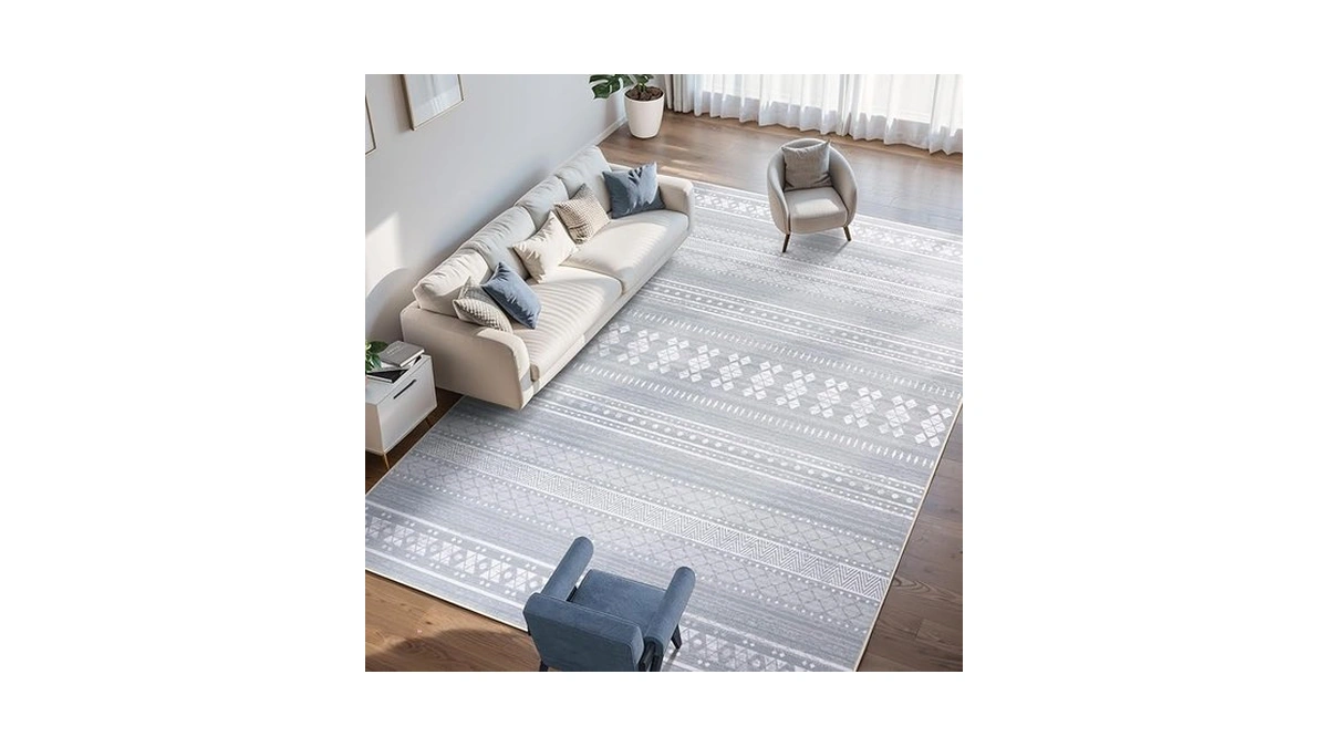 Auemtyn 5x7 Washable Area Rug, Boho Moroccan Low Pile Non-slip