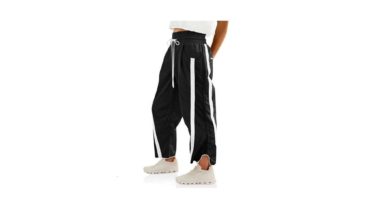 Fisoew Women's Baggy Wide Leg Pants Casual Drawstring Elastic Waisted