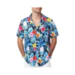 Seaoyozo Men's Hawaiian Shirt Short Sleeve Tropical Button Down Floral