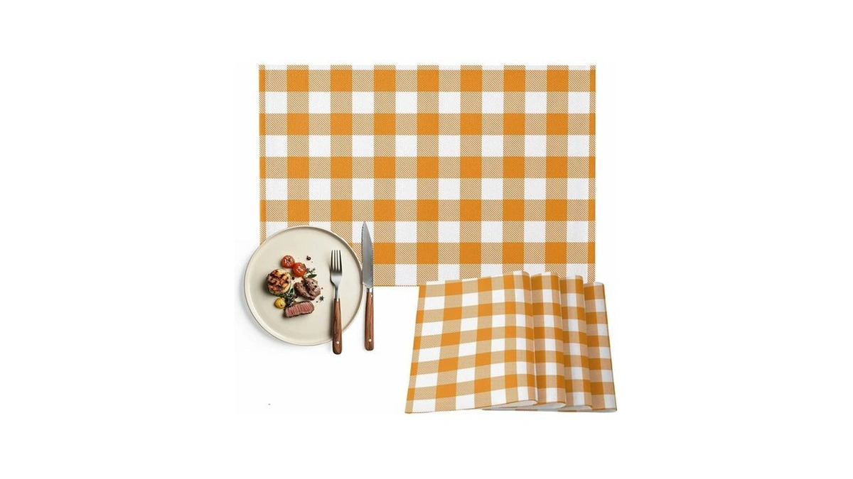 Placemats Set Of 4 Orange And White Buffalo Checkered Place