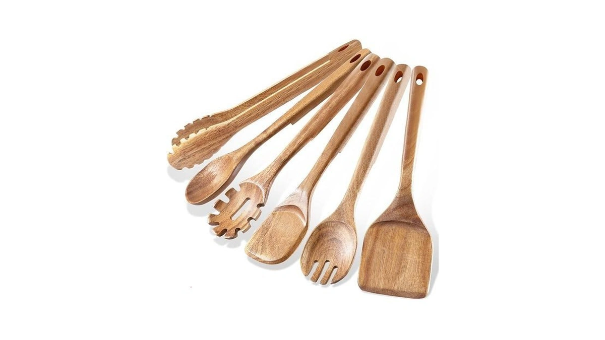 Rosos Wooden Cooking Utensils, 6 Pieces Natural Acacia Wooden Spoons