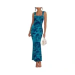 Caracilia Dresses For Women Summer 2026 Sleeveless Mesh Bodycon Floral