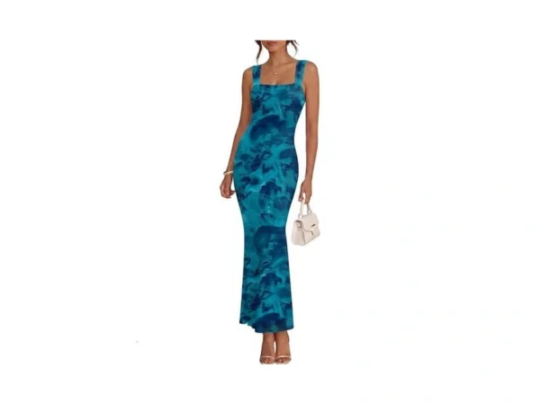 Caracilia Dresses For Women Summer 2026 Sleeveless Mesh Bodycon Floral