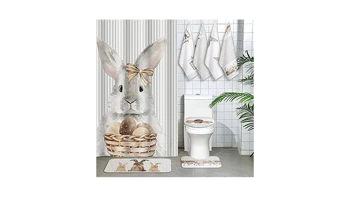 Honoson 8 Pcs Easter Shower Curtain Set With Rugs And