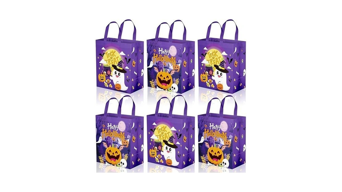 Perfqu 6 Pcs Halloween Goodie Bags - Large Happy Hallowen
